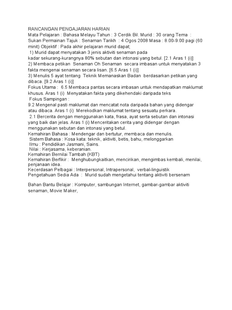 Contoh RPH BM | PDF