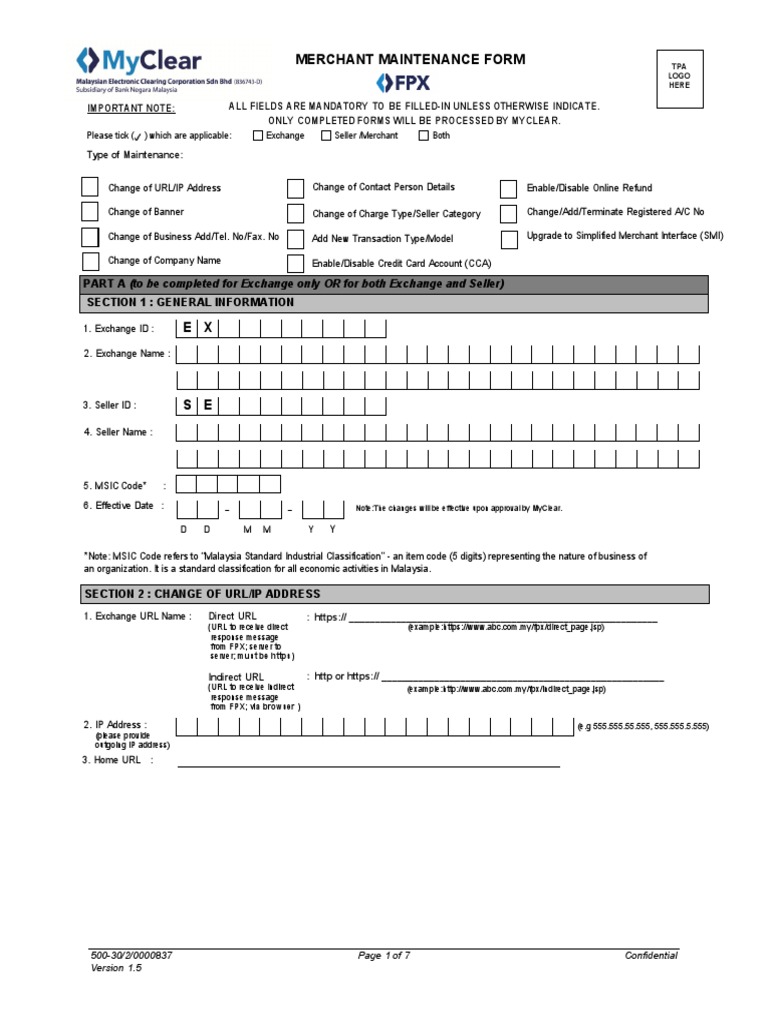 CIMB Merchant Maintenance Form | PDF | Financial Transaction | Government