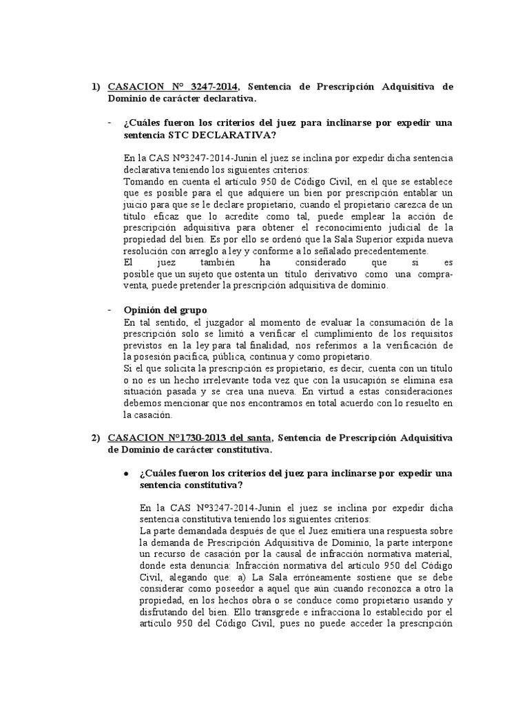 Sentencia Declarativas y Constitutivas | PDF | Posesión (Ley) | Propiedad