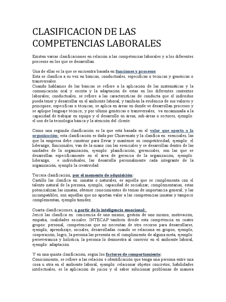 Clasificacion de Las Competencias Laborales | PDF | Comportamiento ...