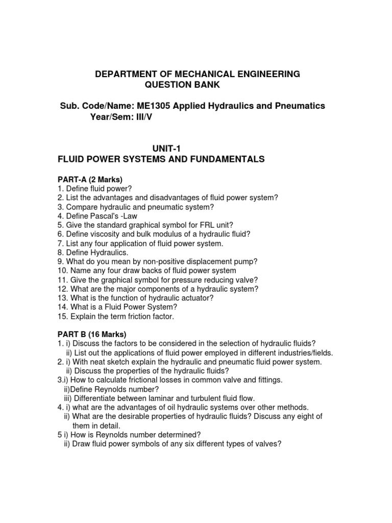 Department of Mechanical Engineering Question Bank Sub. Code/Name