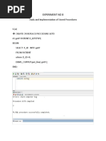 Experiment No 8: Study and Implementation of Stored Procedures