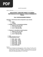 Educational Computer Games To Academic Performance in Mathematics Among Intermediate Pupils Part I: Socio-Economic Profile