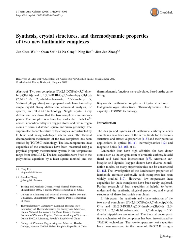 Wu JC - Synthesis Crystal Structures and Thermodynamic Properties of ...