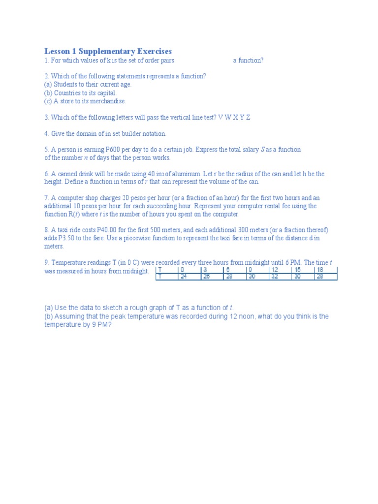 Lesson 1 Supplementary Exercises