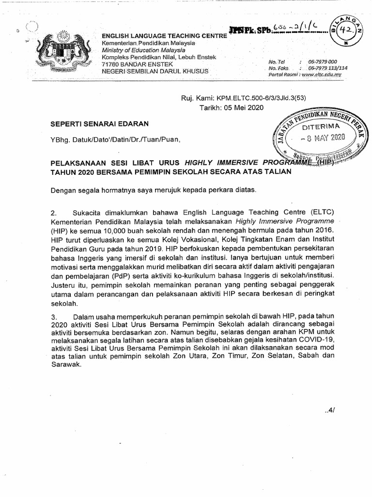 Surat Sesi Libat Urus Hip Diminitkan Pdf Pdf