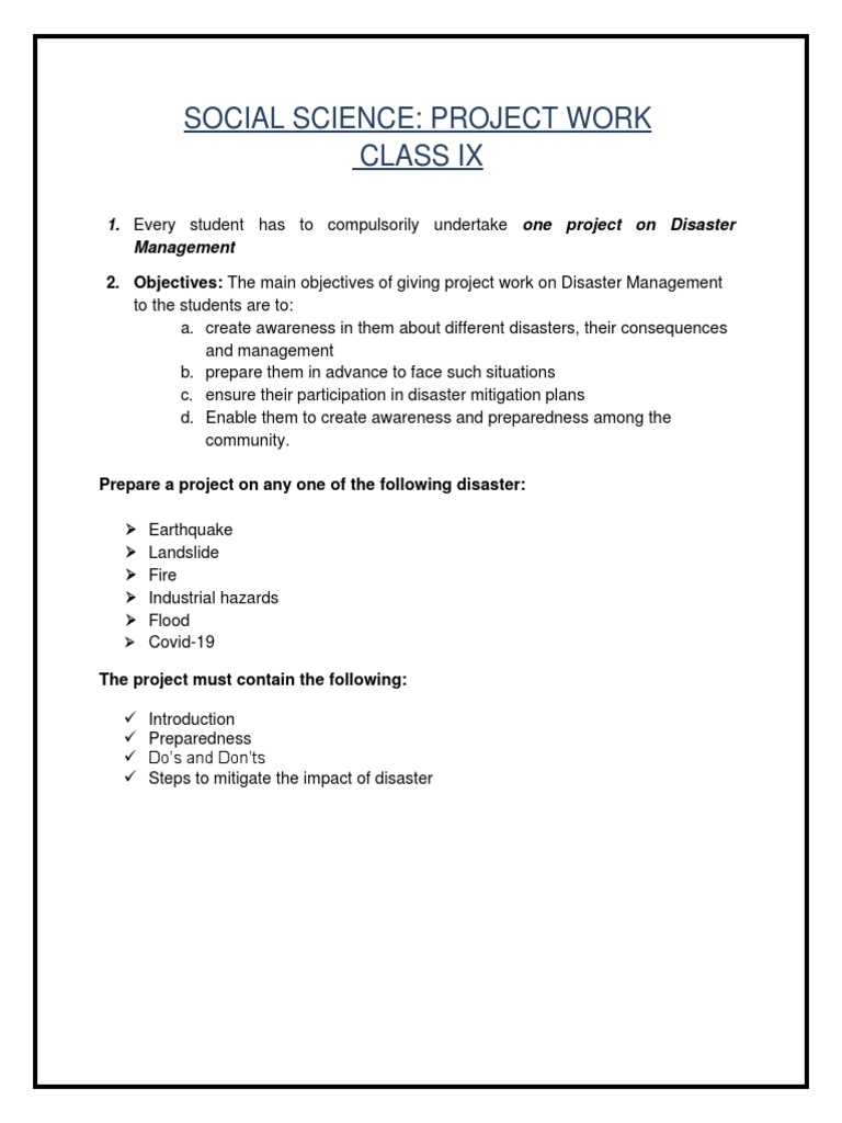 Class 9 Disaster Management Project Guide | PDF