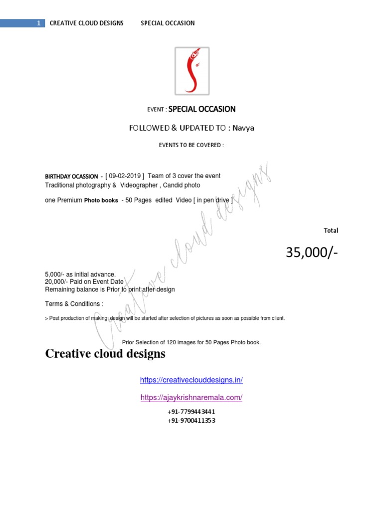 Special Occasion Photography Package | PDF