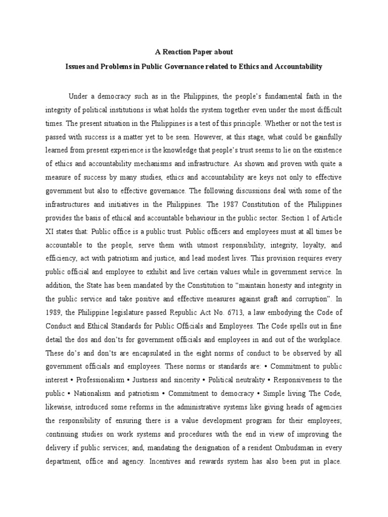 A Reaction Paper About Issues and Problems in Public Governance Related ...