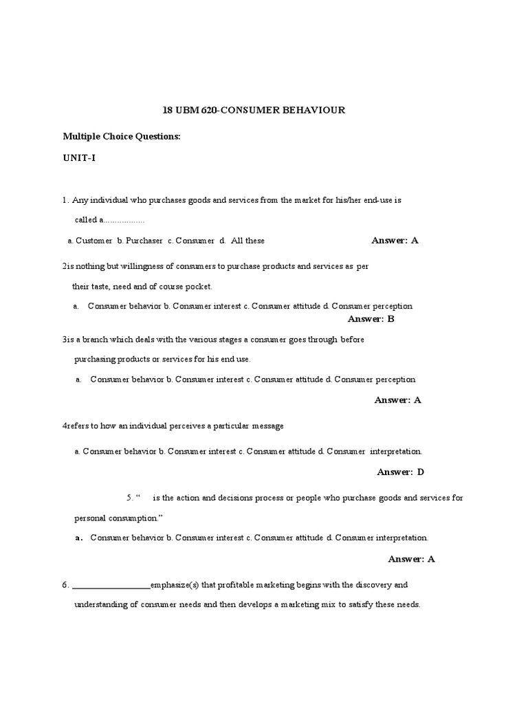 Consumer Behavior MCQ Practice Guide | PDF | Consumer Behaviour | Behavior
