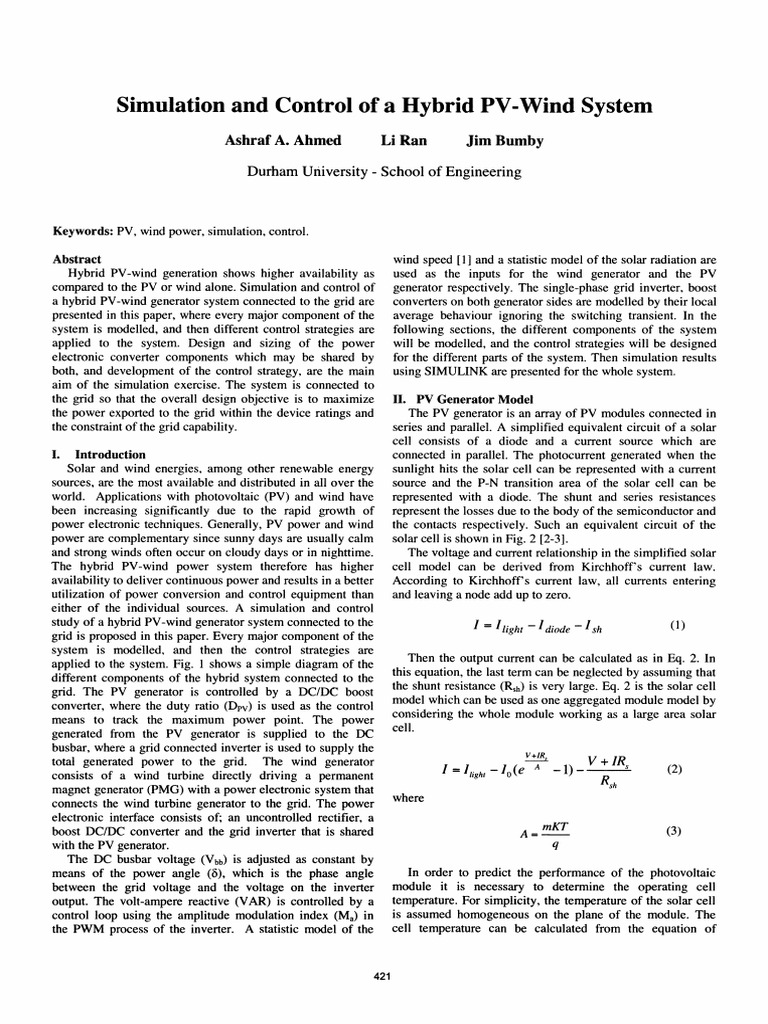 Simulation and Control of A Hybrid PV-Wind System | PDF | Power ...