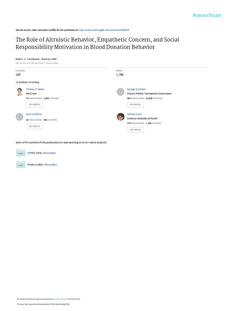 Altruism in Blood Donation Behavior | PDF | Empathy | Blood Donation