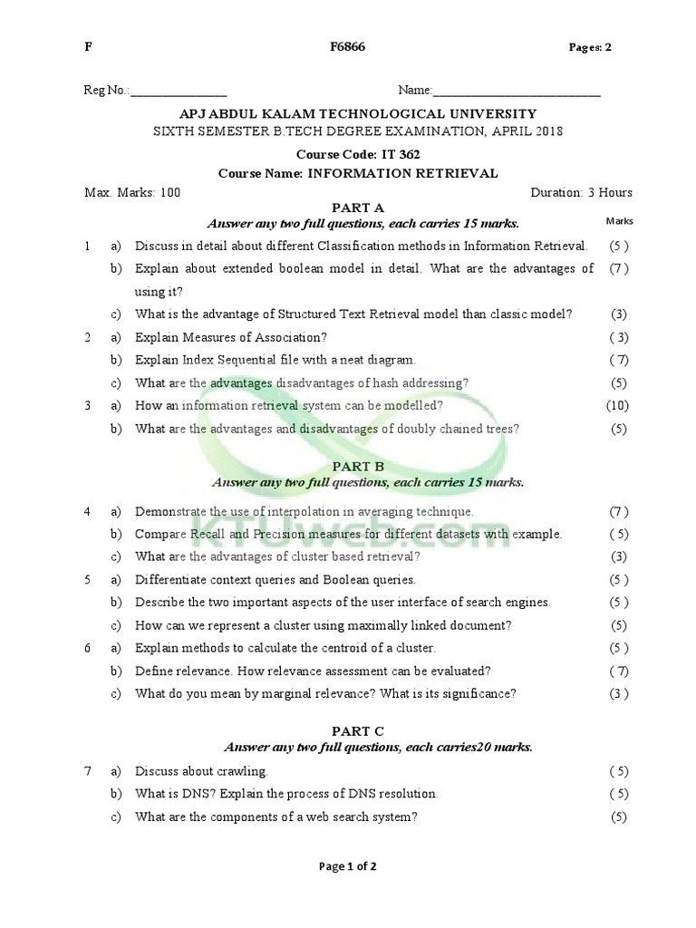 Information Retrieval Exam Questions | PDF | Information Retrieval ...