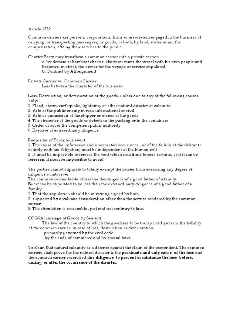 Rights and Responsibilities of Common Carriers, Private Carriers, and