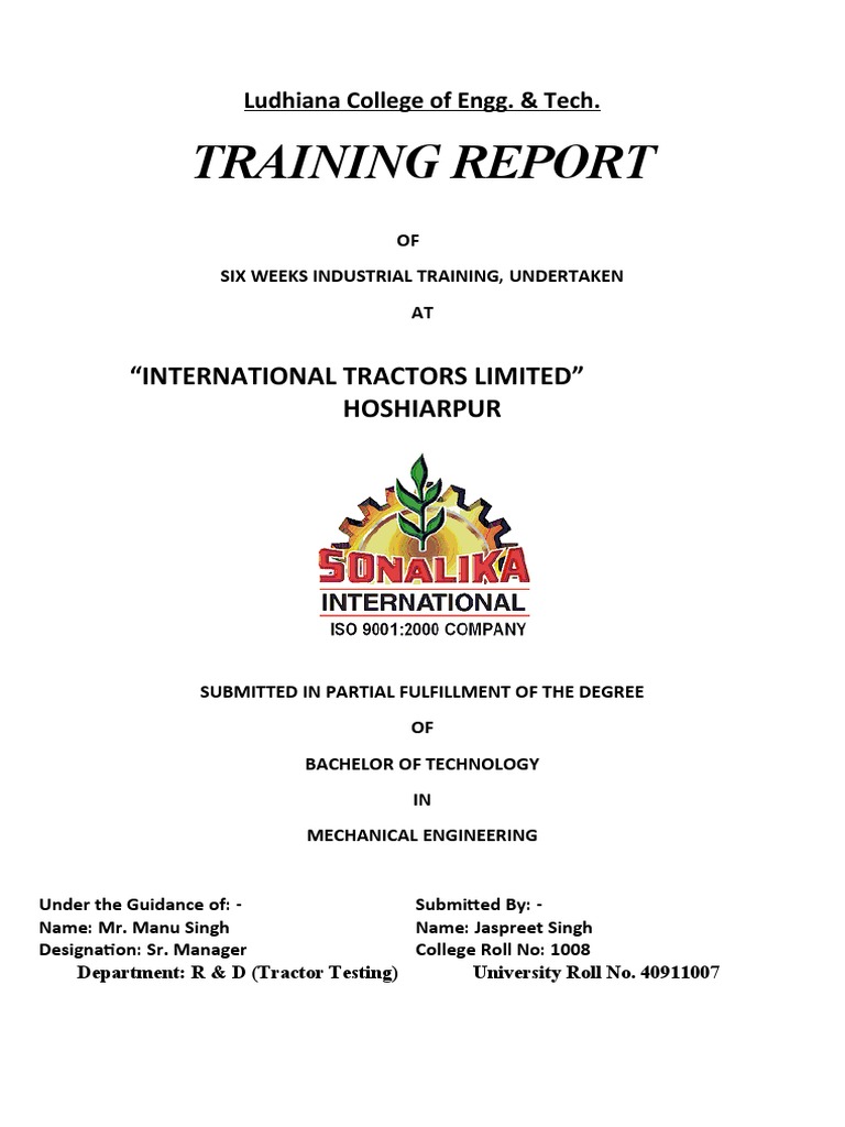 Training Report "International Tractors Limited" Hoshiarpur PDF