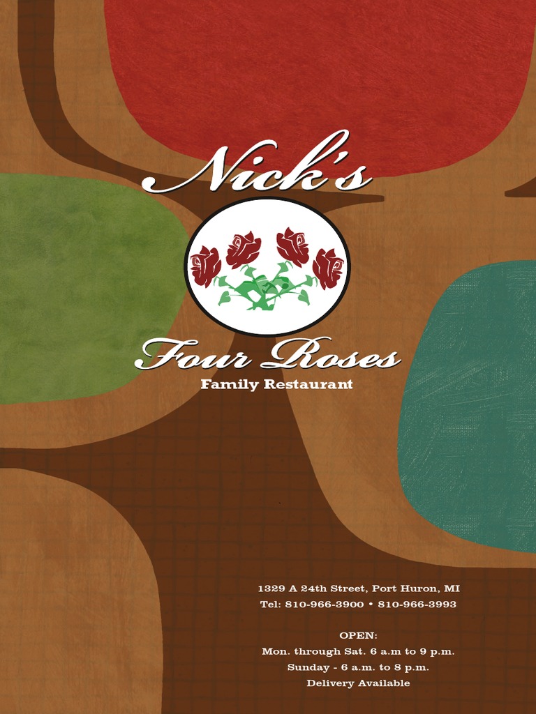 Nick Four Roses Menu | PDF | Hamburgers | Sausage
