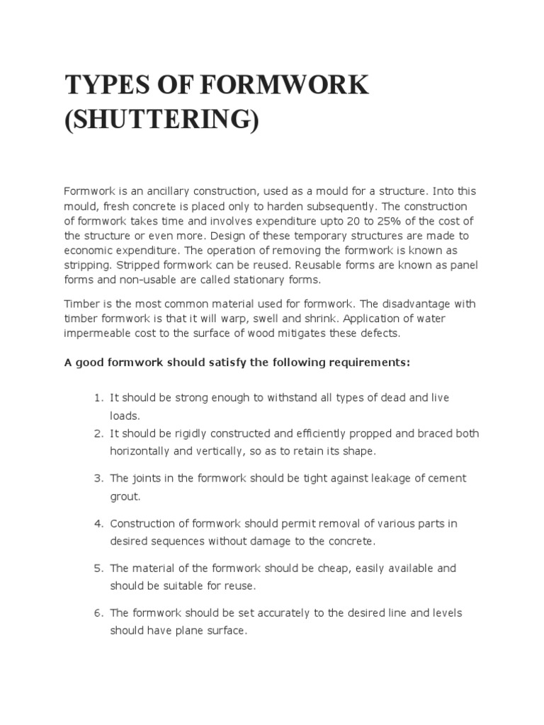 Types of Formwork PDF Building Technology Concrete