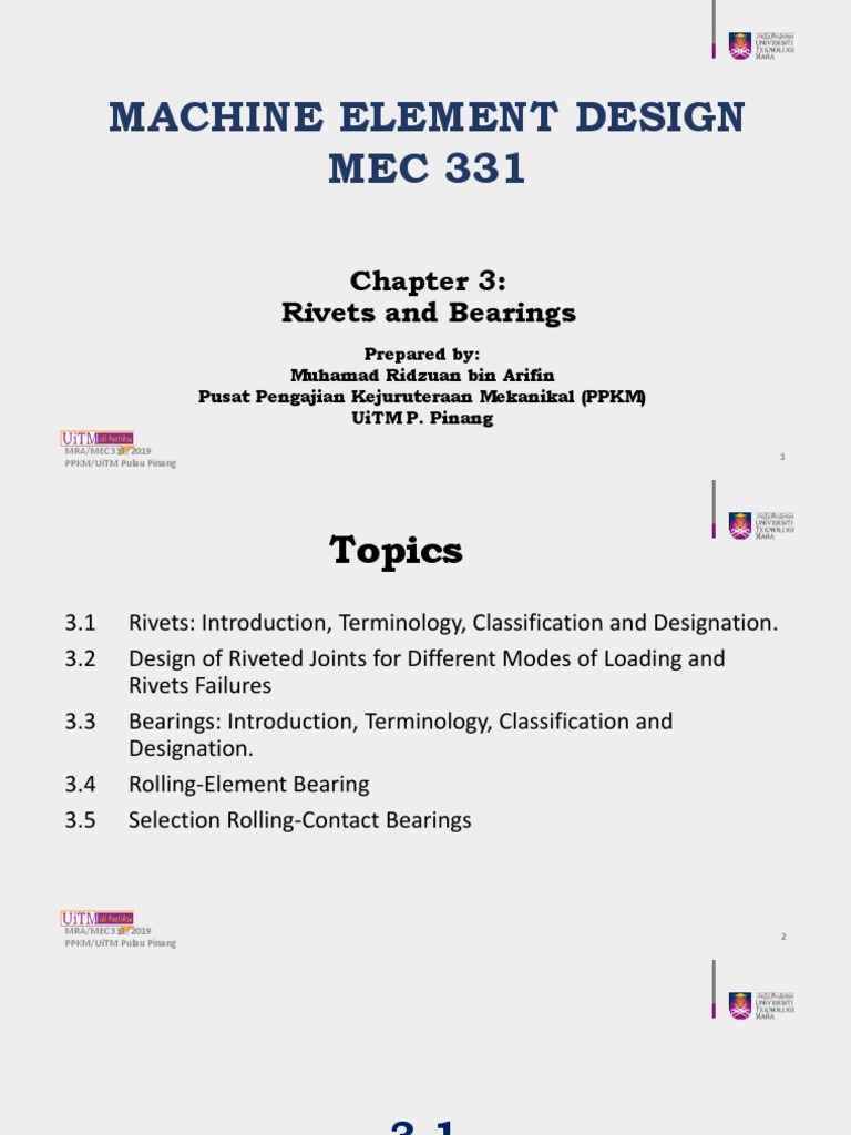 MEC331-Chapter-03 - Rivets & Bearings | PDF | Rivet | Bearing (Mechanical)