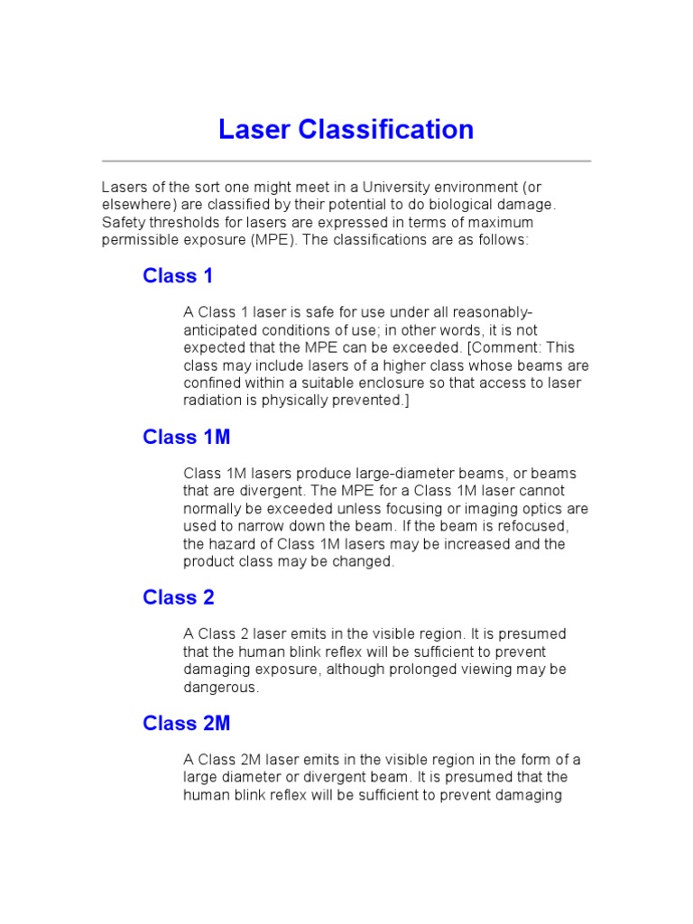 Laser Classification Laser Physical Chemistry