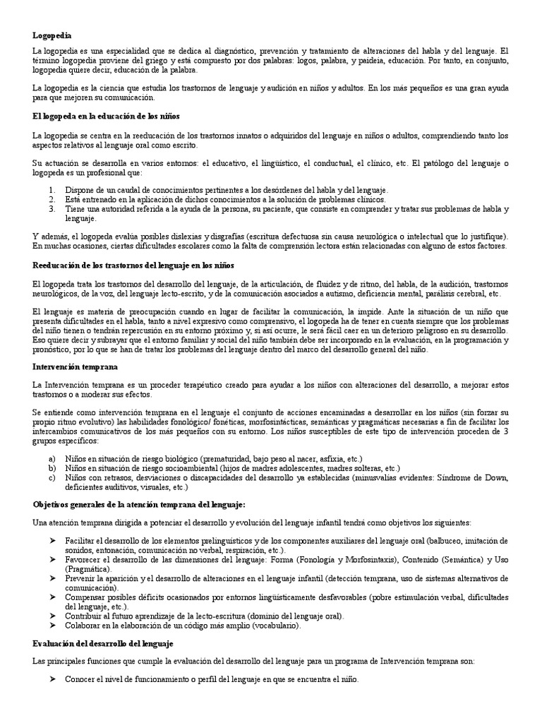 Logopedia Imprimir | PDF | Patología del habla y Lenguaje | Aquisición ...