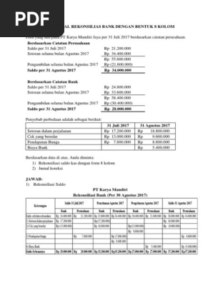 Contoh Soal Rekonsilias Bank Dengan Bentuk 8 Kolom