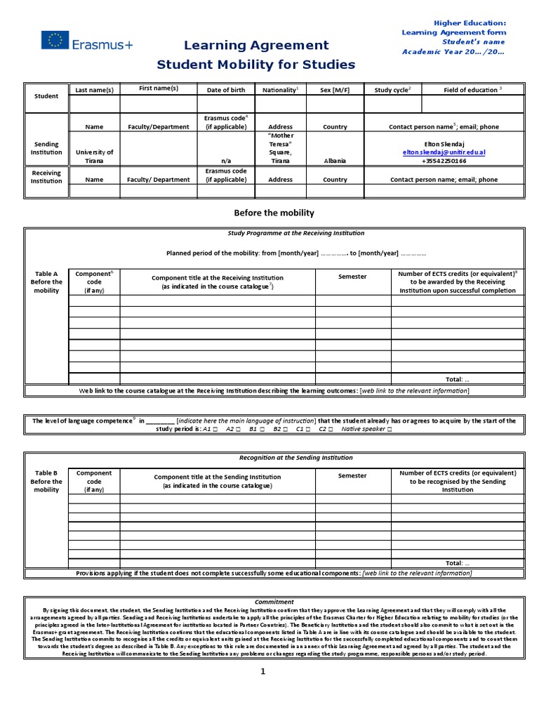 Learning agreement student mobility for studies pdf academic degree