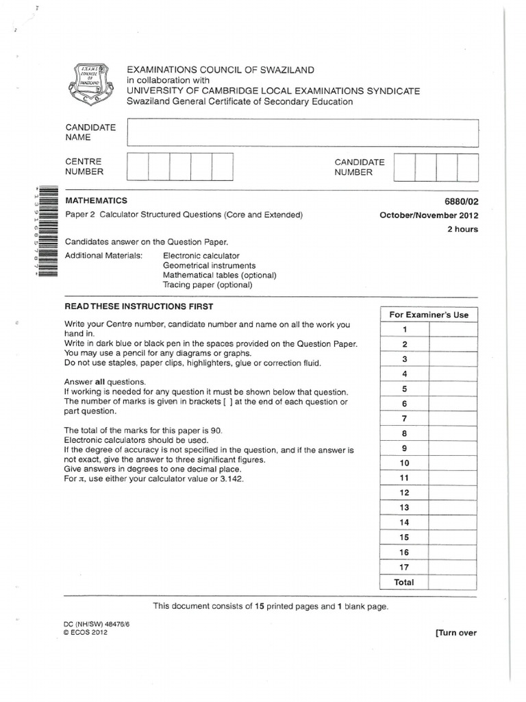 Form 5 Maths 2012 Paper 2 | PDF
