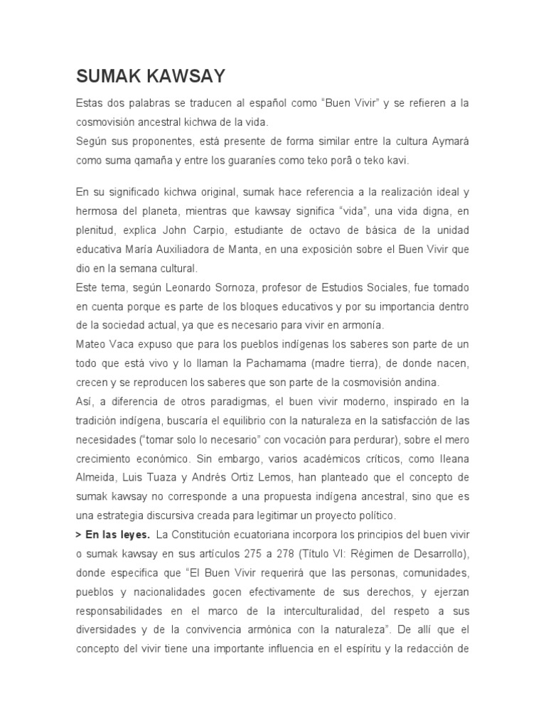 Sumak Kawsay PDF Science Ciencia filosófica