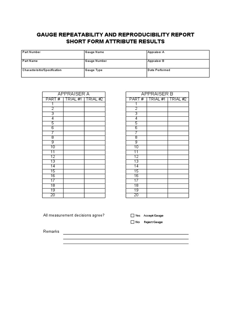 Gauge Repeatability and Reproducibility Report Short Form Attribute ...