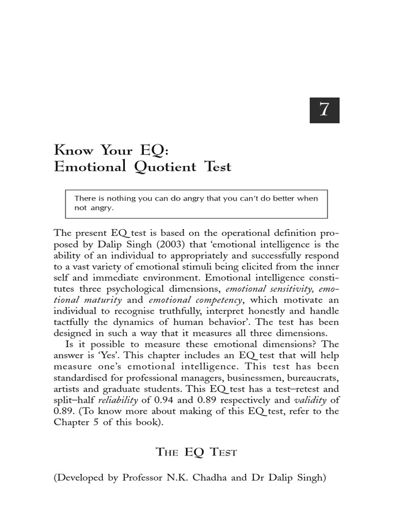 Emotional Intelligence Questionnaire by Dalip Singh | PDF | Emotional ...