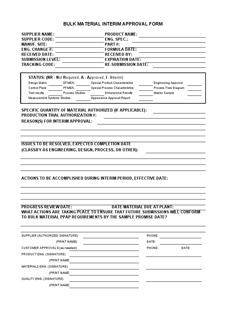 Bulk Material Interim Approval Form | PDF | Technology & Engineering