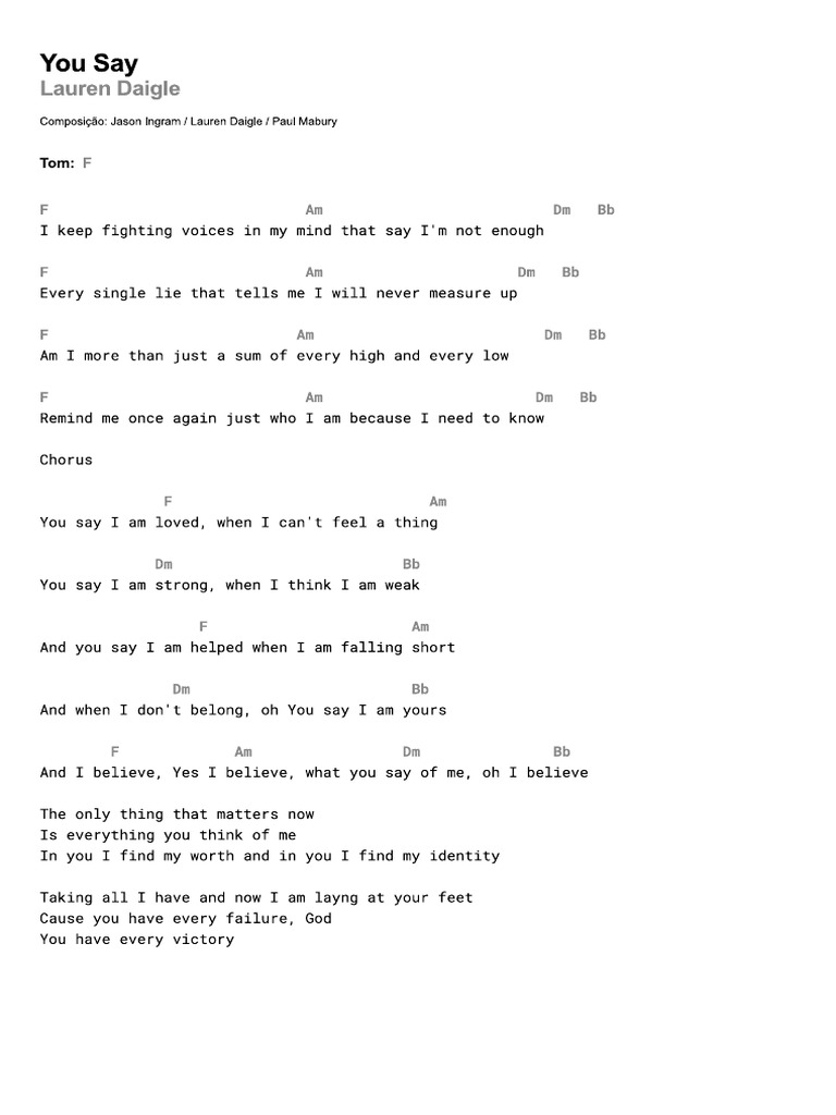 Lauren Daigle You Say Pdf