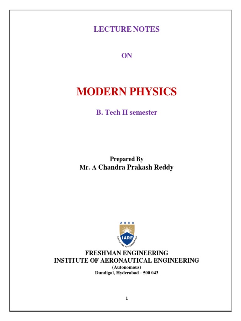 Modern Physics Lecture Notes | PDF | Crystal Structure | Emission Spectrum
