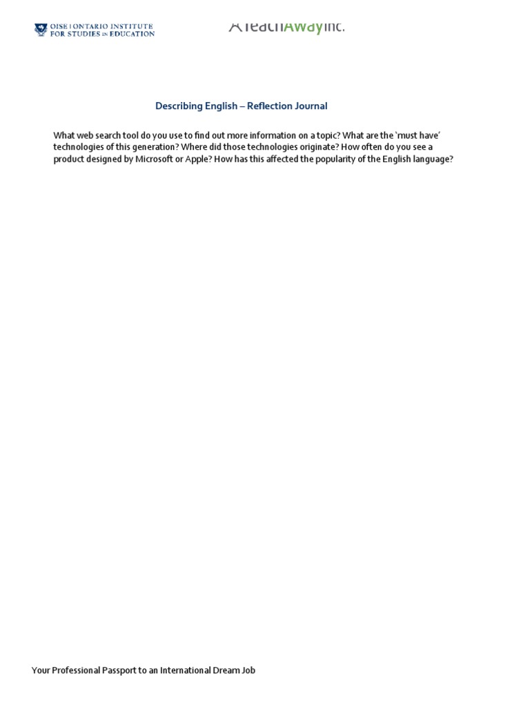 Describing English - Reflection Journal - Unit 1 Lesson 1 | PDF