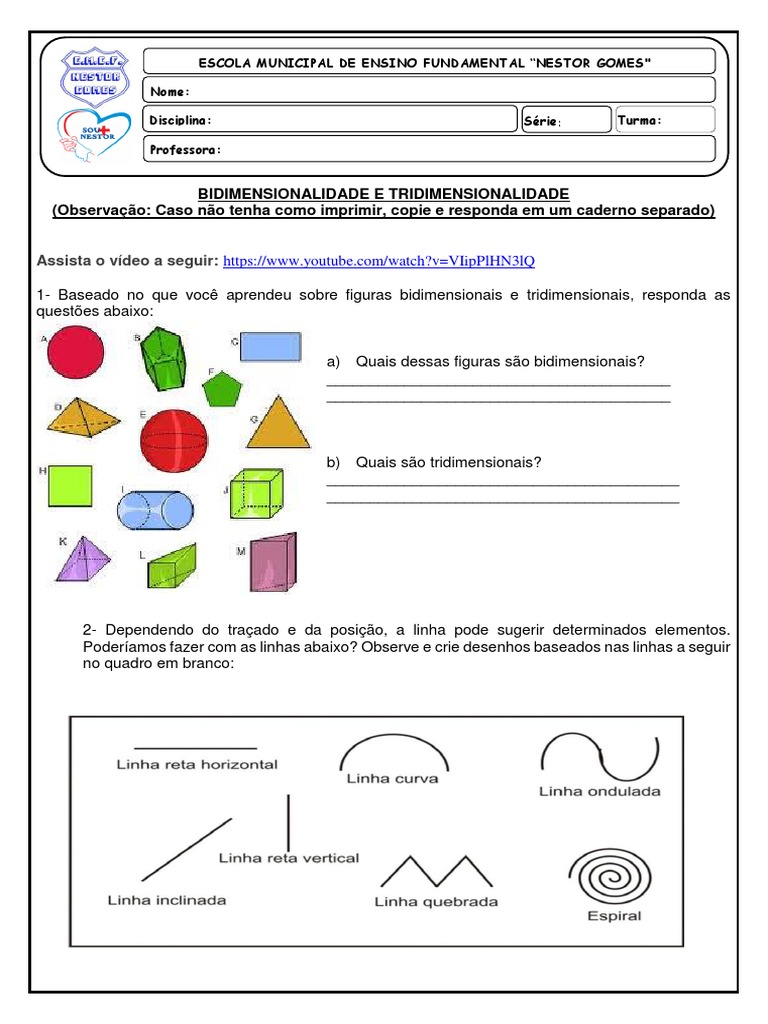 Figuras geométricas bidimensionais e tridimensionais: atividade de ...