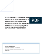 Plan de Manejo Ambiental para El Proyecto de Mantenimiento Correctivo y Preventivo de Equipos de Refrigeración de Los Institutos de Bienestar Familiar