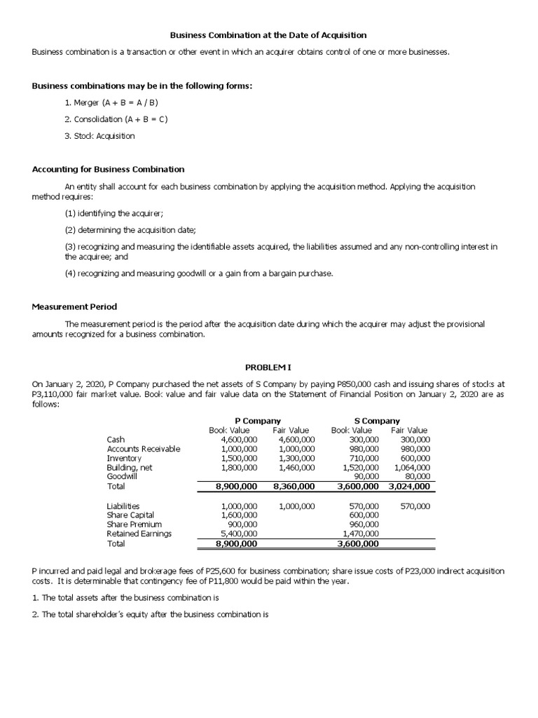 Business Combination Accounting Overview | PDF | Mergers And ...
