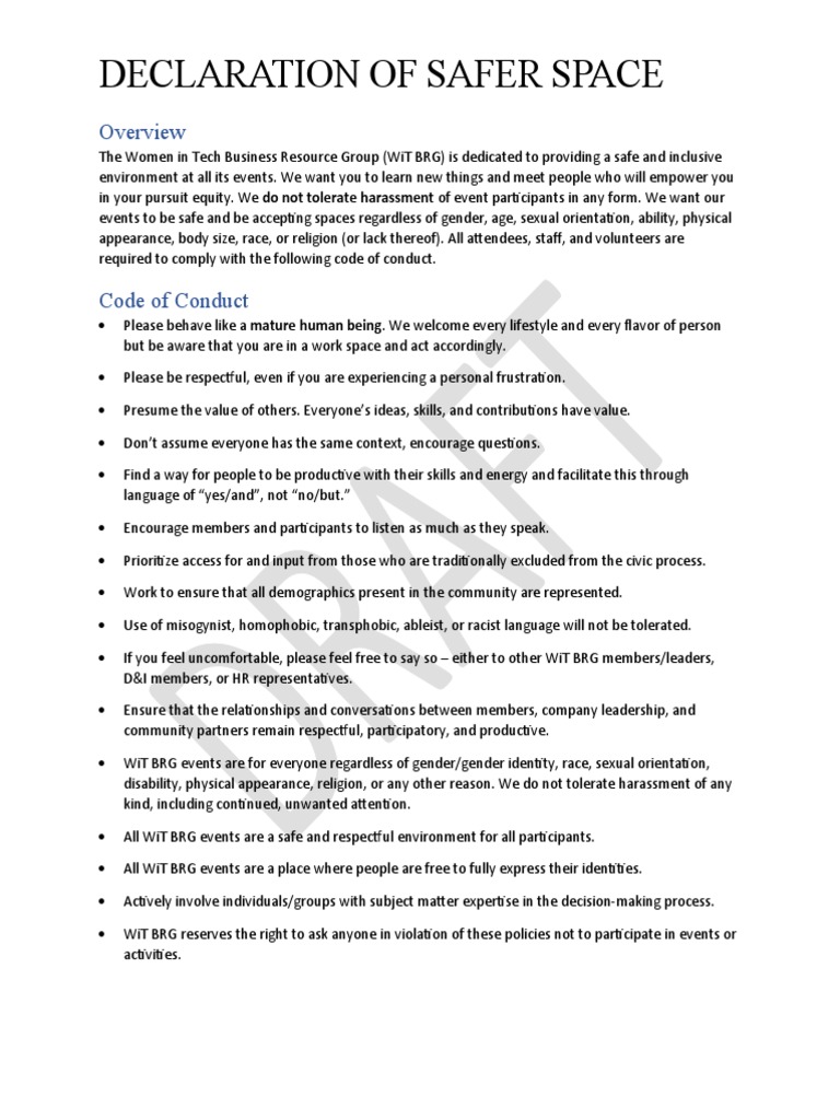 WiT BRG Safe Space Declaration | PDF | Career & Growth | Social Science