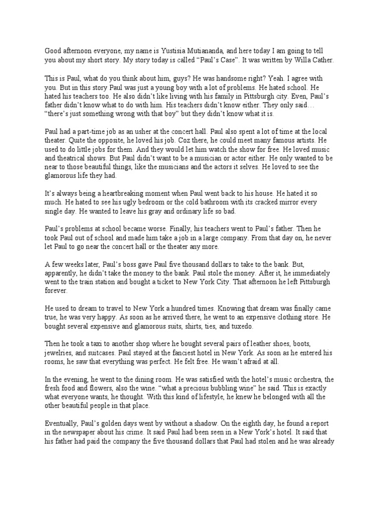 Paul's Case Summary PDF