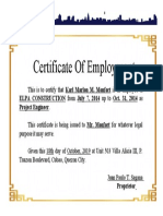 CERTIFICATE OF EMPLOYMENT Karl