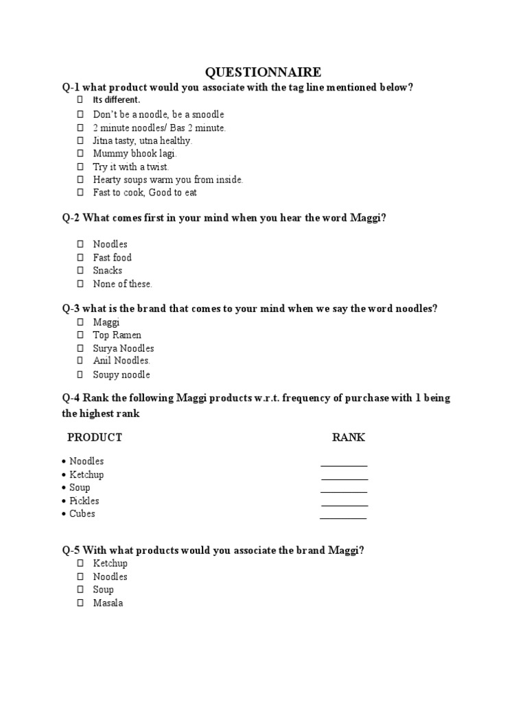 Questionnaire Maggi | PDF | Regional & Ethnic Food | Asian Cuisine