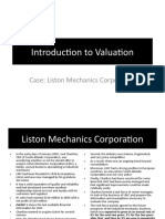 Introduction To Valuation: Case: Liston Mechanics Corporation