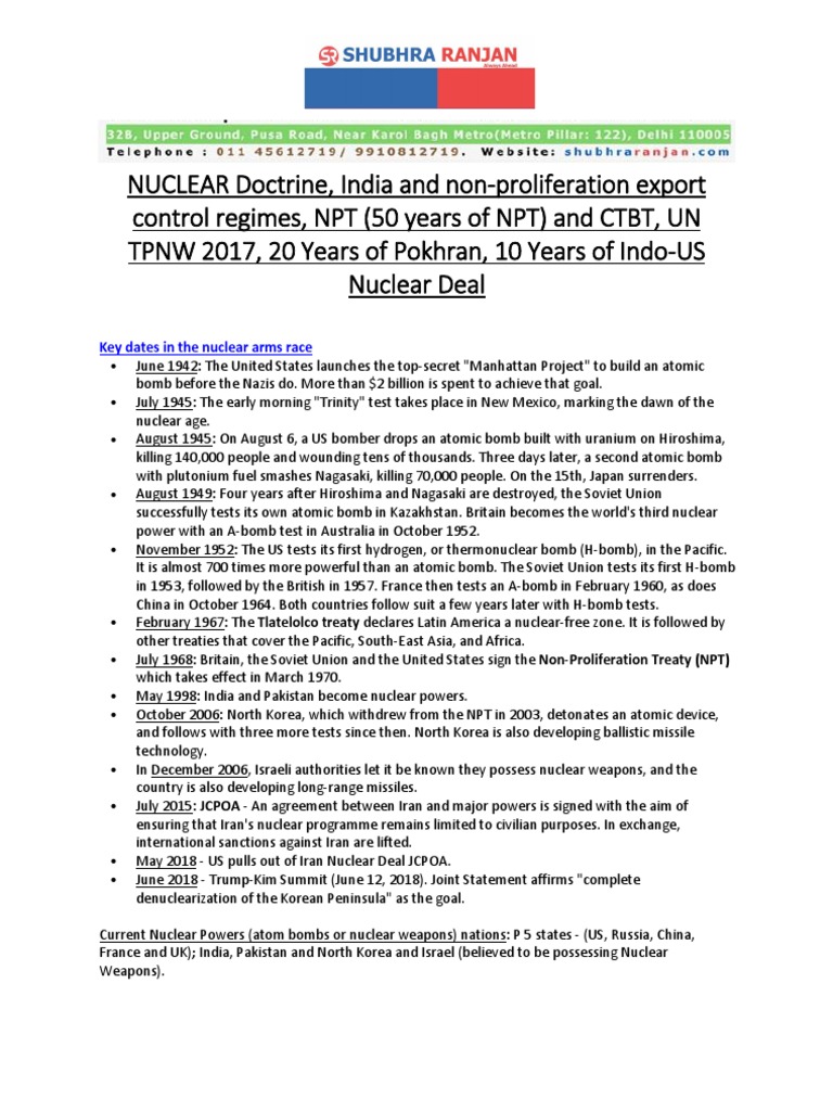 Nuclear | PDF | Treaty On The Non Proliferation Of Nuclear Weapons ...