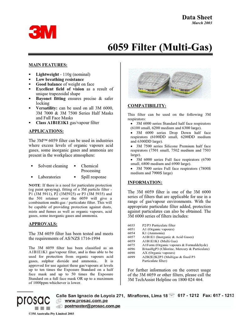 6059 Filter (Multi-Gas) : Data Sheet | PDF | Gases | Materials