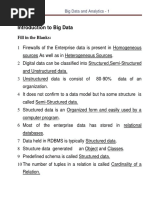 Introduction To Big Data: Fill in The Blanks