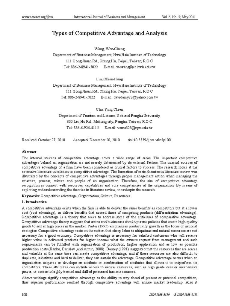 Types of Competitive Advantage and Analysis: ISSN 1833-3850 E-ISSN 1833 ...