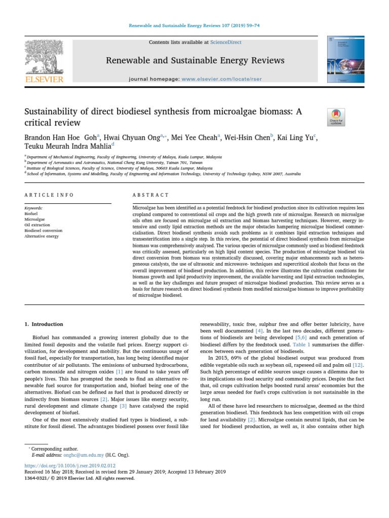 Renewable and Sustainable Energy Reviews: Sciencedirect | PDF | Algae ...