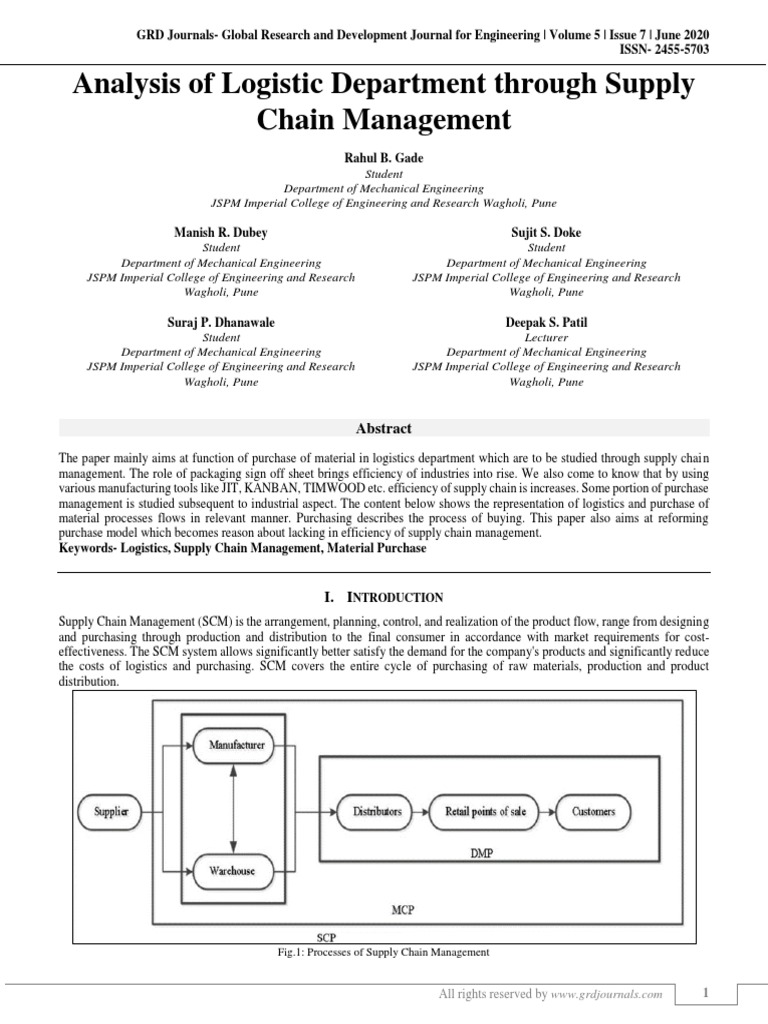 Analysis of Logistic Department Through Supply Chain Management | PDF ...