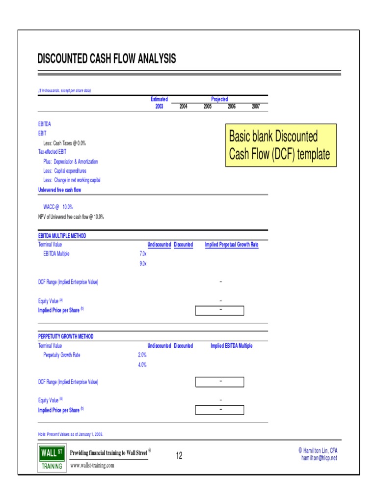 Basic Blank Discounted Cash Flow (DCF) Template | PDF | Earnings Before ...