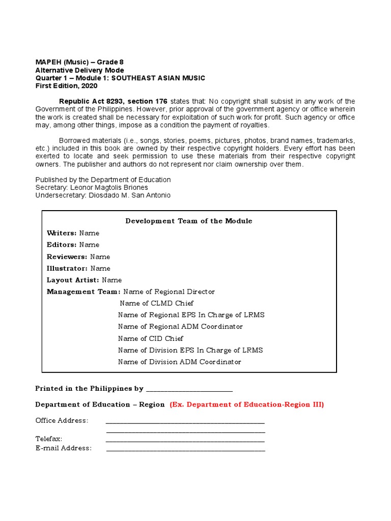 Mapeh 8 Music Module Docx Musical Instruments Malaysia